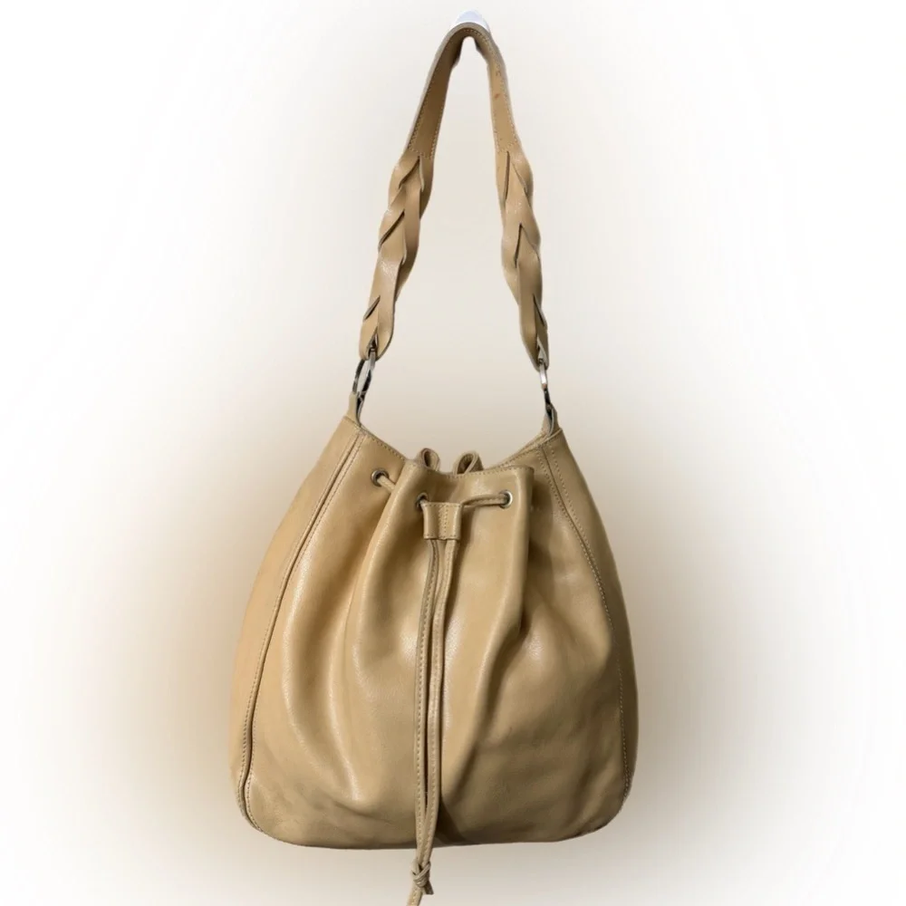 Arcadia Beige Genuine Leather Hobo Bag. Made in Italy